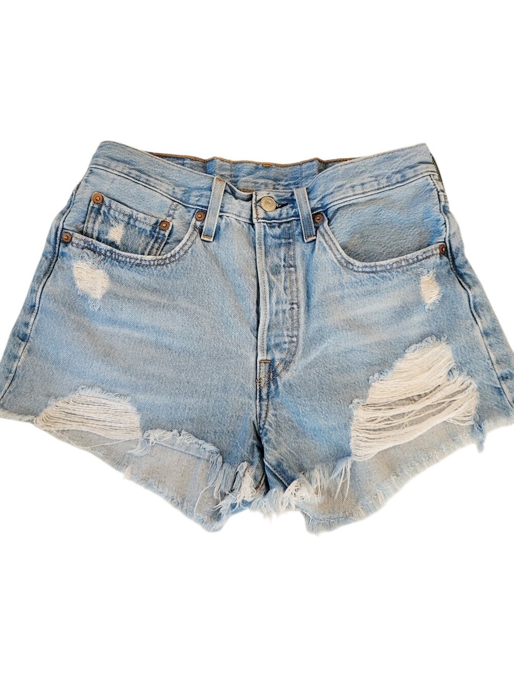 Levi’s 501 High Waisted timeless Light Wash cut-off frayed shorts size 26